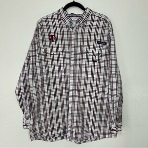 Columbia PFG Texas A&M Aggies‎ Super Bonehead Plaid LS Shirt Men's Size Large